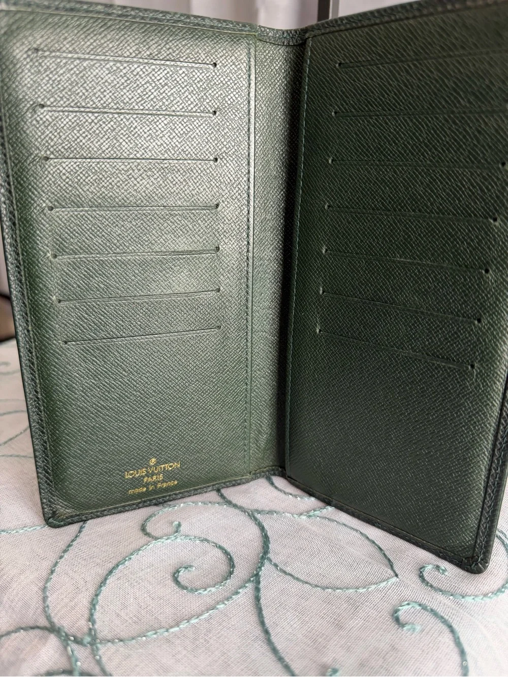 Louis Vuitton Green Taiga Leather Porte Valeurs Long Wallet-Vintage France 1996